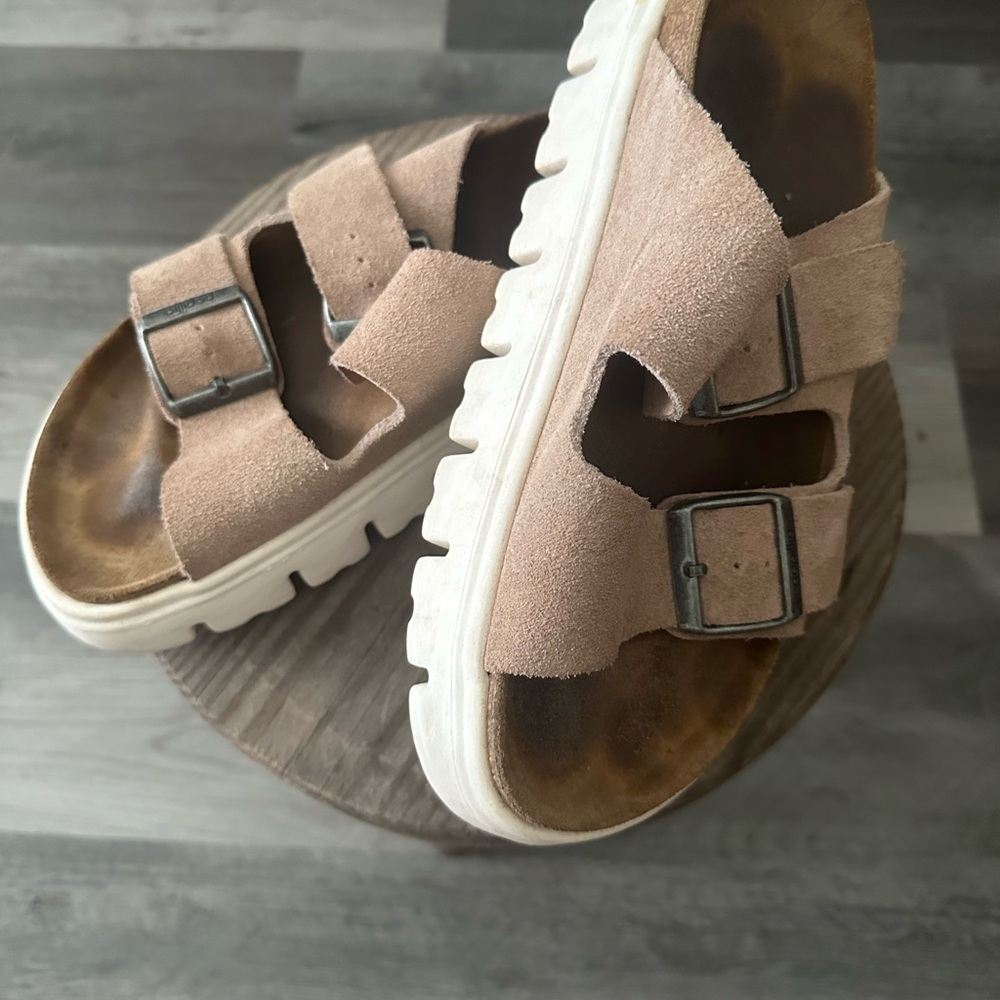 Birkenstock Tan Suede Platform Sandals